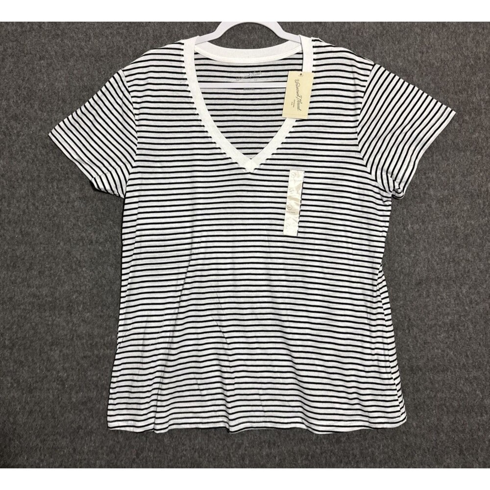 Universal Thread Women's Short Sleeve Striped White Black Extra Large